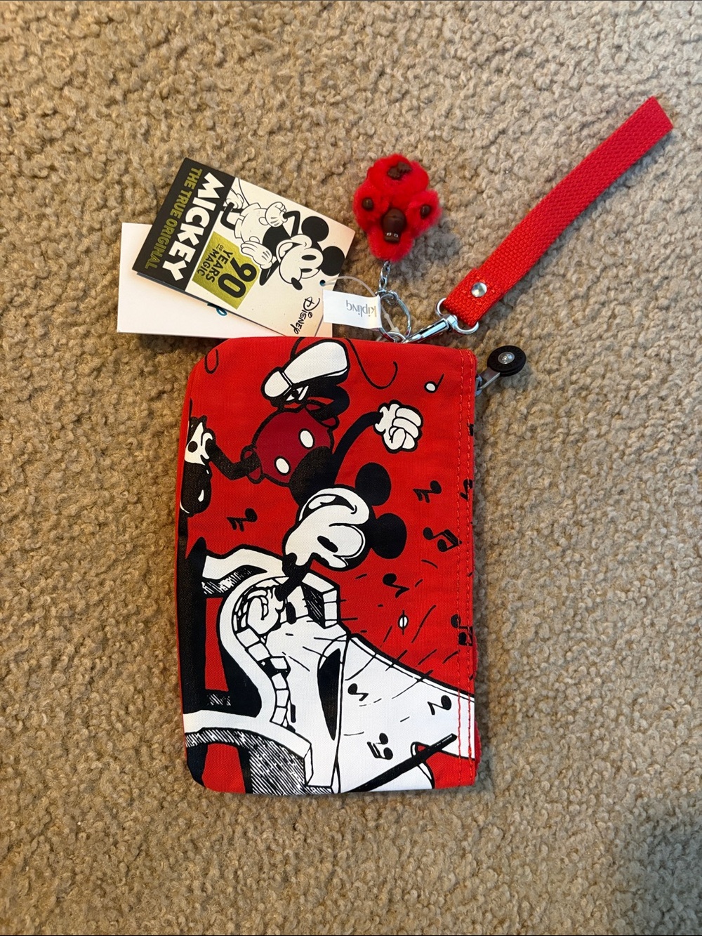 NWT Kipling Disney Red Mickey Mouse Graphic Wristlet with Strap